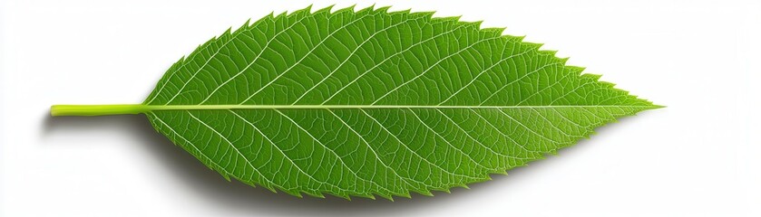 Green leaf with visible veins isolated on white background.