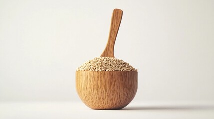 hero image, sesame seeds in wooden scoop, professional food photoshoot, bright and clean, front view, AI Generative