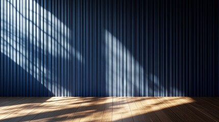 Poster - Modern Navy Blue Corrugated Wall with Wooden Floor