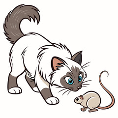 Ragdoll cat hunting vector illustration.