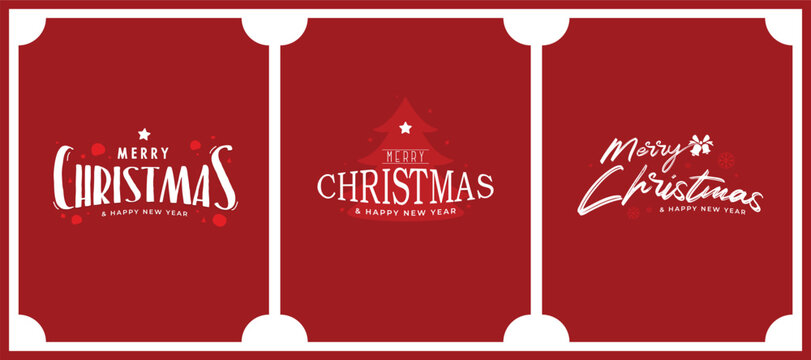 Greeting cards with the words Merry Christmas and Happy New Year in a combination of writing styles.