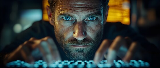 Fototapete - Intense focus on a keyboard, highlighting a tech-savvy individual in a digital environment.