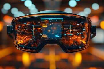 Fototapete - Futuristic augmented reality glasses displaying digital data and visuals.