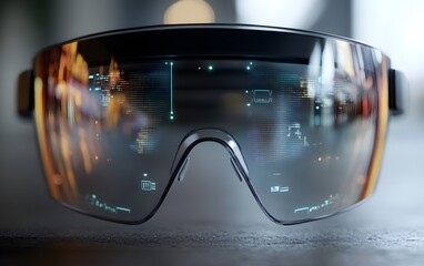 Poster - Futuristic augmented reality glasses with digital interfaces reflected on the lenses.
