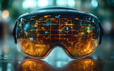 Fototapete - Futuristic goggles displaying digital data and graphics for enhanced visual experiences.