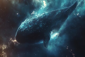 Wall Mural - a cosmic whale swims through a colorful nebula, symbolizing the vastness of space.