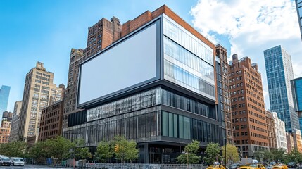 Poster - Modern building with a large blank screen, showcasing urban architecture and design.