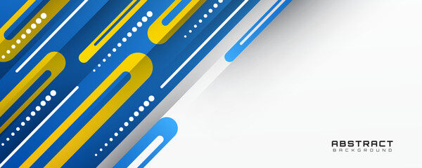 Poster - Blue yellow abstract background overlap layer on bright space with diagonal lines effect decoration. Modern graphic design element rounded style concept for web banner, flyer, card, or brochure cover