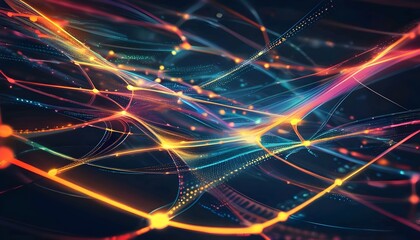 Poster - Bright and colorful abstract illustration of diverse realms in motion, featuring glowing lines and patterns that evoke energy and a futuristic feel