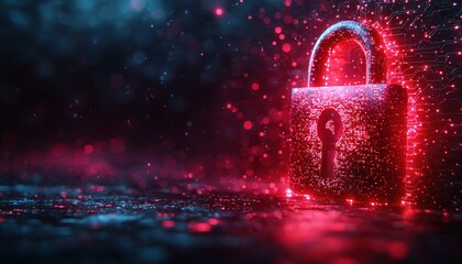 Poster - Glowing Red Padlock on a Circuit Board Background