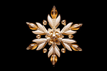 Poster - A beautifully designed snowflake features elegant golden and ivory details, showcasing its delicate artistry