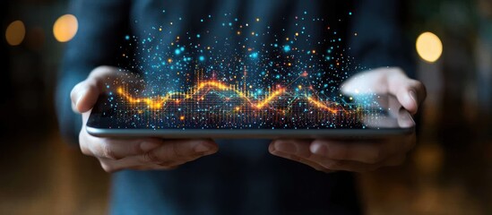 Poster - Person Holding Tablet with Glowing Data Visualization