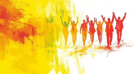 Poster - Team members high-fiving in celebration of a completed project, showing team spirit and achievement with empty space for text