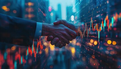 Aufkleber - Business Handshake with Stock Market Data Overlay