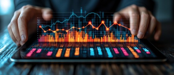 Poster - Hands Interacting with a Tablet Displaying Financial Data
