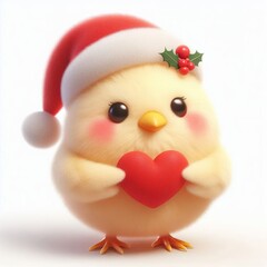 Wall Mural - 3d Cute fluffy christmas Chicken doing mini heart pose, full body, white background