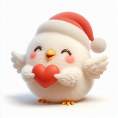 Wall Mural - 3d Cute fluffy christmas Chicken doing mini heart pose, full body, white background