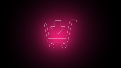 Neon Shopping Cart Icon Set: Bold & Light E-commerce Symbols for Online Store, Business, & Retail – Pink & Blue Glowing Icons on Dark Background for Web, Market, and Supermarket Transactions