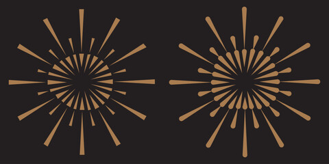 Wall Mural - Set of light rays, sunburst and rays of sun. Design elements, linear drawing, vintage hipster style. Set light rays sunburst different size and saturation on light backround. Vector Illustration