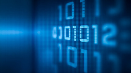 Aufkleber - Digital binary code on blue background, close-up of data encryption technology, information processing concept with zeros and ones in sharp focus for modern computing imagery