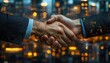 © upnowgraphics - Two Hands Shaking in Front of Blurred City Lights at Night