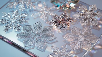 Poster - A close-up of snowflakes showing the delicate, unique details of each flake.