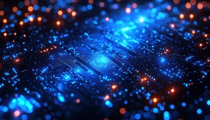 Poster - Abstract Blue and Orange Circuit Board with Glowing Lights