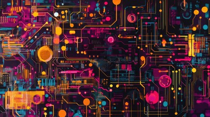 Poster - Vibrant Stylized Circuit Board Design Visual