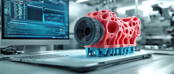 Poster - 3D Printed Object with a Complex Design on a Printer Bed