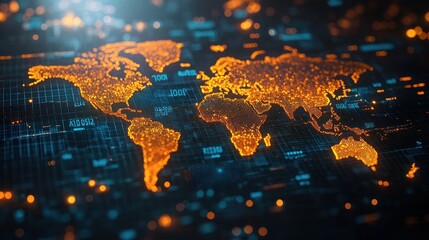 Poster - A Digital Representation of the World, Glowing with Data Points