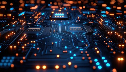 Aufkleber - Abstract Close-Up of a Circuit Board with Glowing Lights