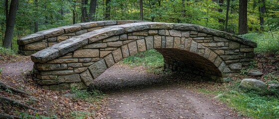 Poster - Stone Arch Bridge in a Wooded Forest Setting