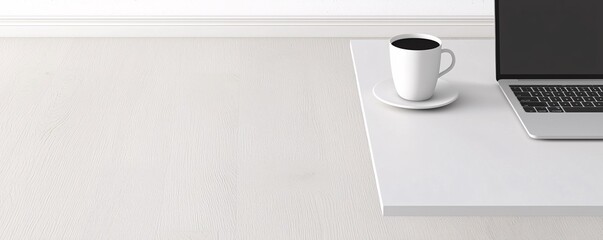 Poster - A minimalist workspace showing a laptop with graphs and tables that illustrate value versus return, with price and cost parameters. Generous copy space on the desk allows for added elements.