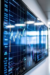 Poster - a modern digital board shows fluctuating values of stock prices and costs with returns highlighted, 