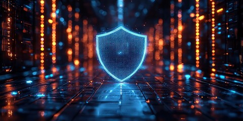 Poster - A Glowing Blue Shield of Data Security in a Futuristic Digital Realm