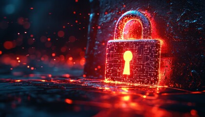 Poster - Glowing Padlock with Circuitry Pattern on Dark Background