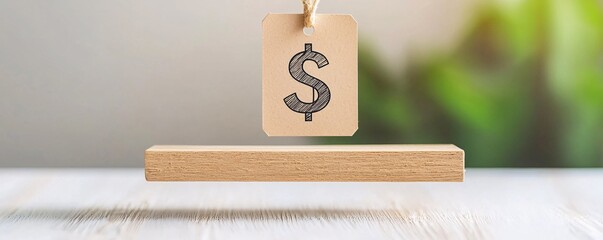 Poster - A scale balancing a dollar symbol against a tag labeled value, representing a comparison between price and worth, with a clean design for ample copy space.