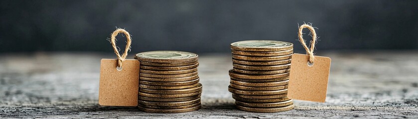 Poster - Two stacks of cash of different amounts placed next to value tags, symbolizing the balance between price and value with space for text or branding.