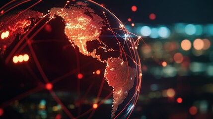 Poster - A digital globe illuminated with network connections, showcasing global connectivity.