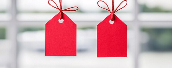 Poster - Two price tags attached to similar items in a store, one at a discounted rate, illustrating cost versus value with a clean design and ample copy space.