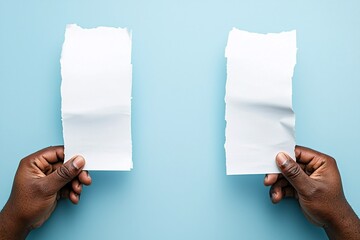 Poster - Two hands holding receipts with different totals, symbolizing a price and value comparison, with ample copy space for branding or text.
