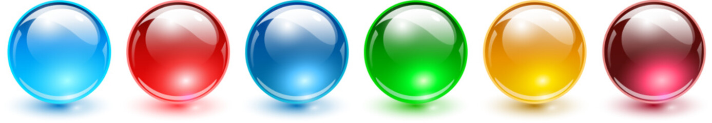 Fototapete - Colored spheres set, shiny and glossy 3D colorful glass balls icons collection,