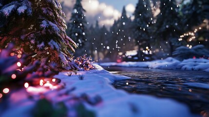 Poster - A snowy forest scene with gentle snow falling, creating an ethereal winter wonderland.