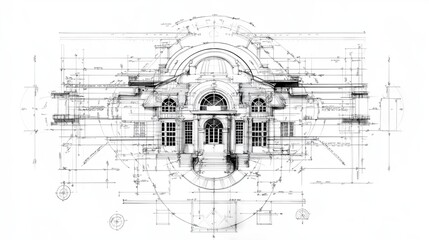 Poster - An overhead view of architectural blueprints with detailed linework, rulers, and sketches.