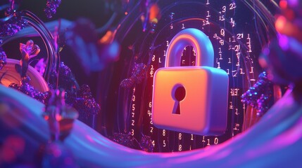 Poster - 3D Animated Lock Symbol in Digital Environment