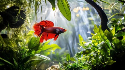 Poster - Vibrant Betta Fish in Lush Aquatic Environment