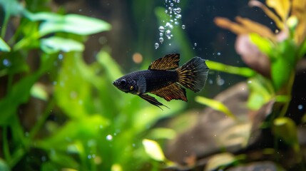 Poster - Elegant Betta Fish Swimming in a Vibrant Aquarium