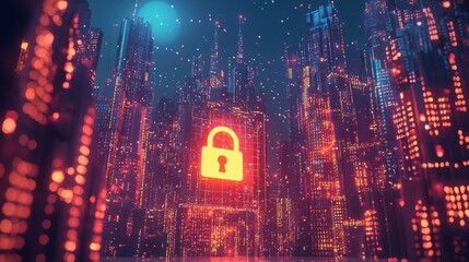 Poster - Glowing Data Points in Futuristic Cityscape