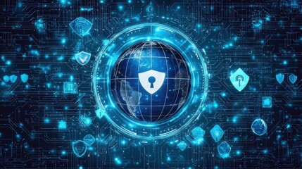 Poster - Secure Digital Globe with Encryption Shields and Technology