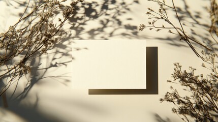 Poster - A blank card surrounded by dried plants, casting soft shadows on a light surface.